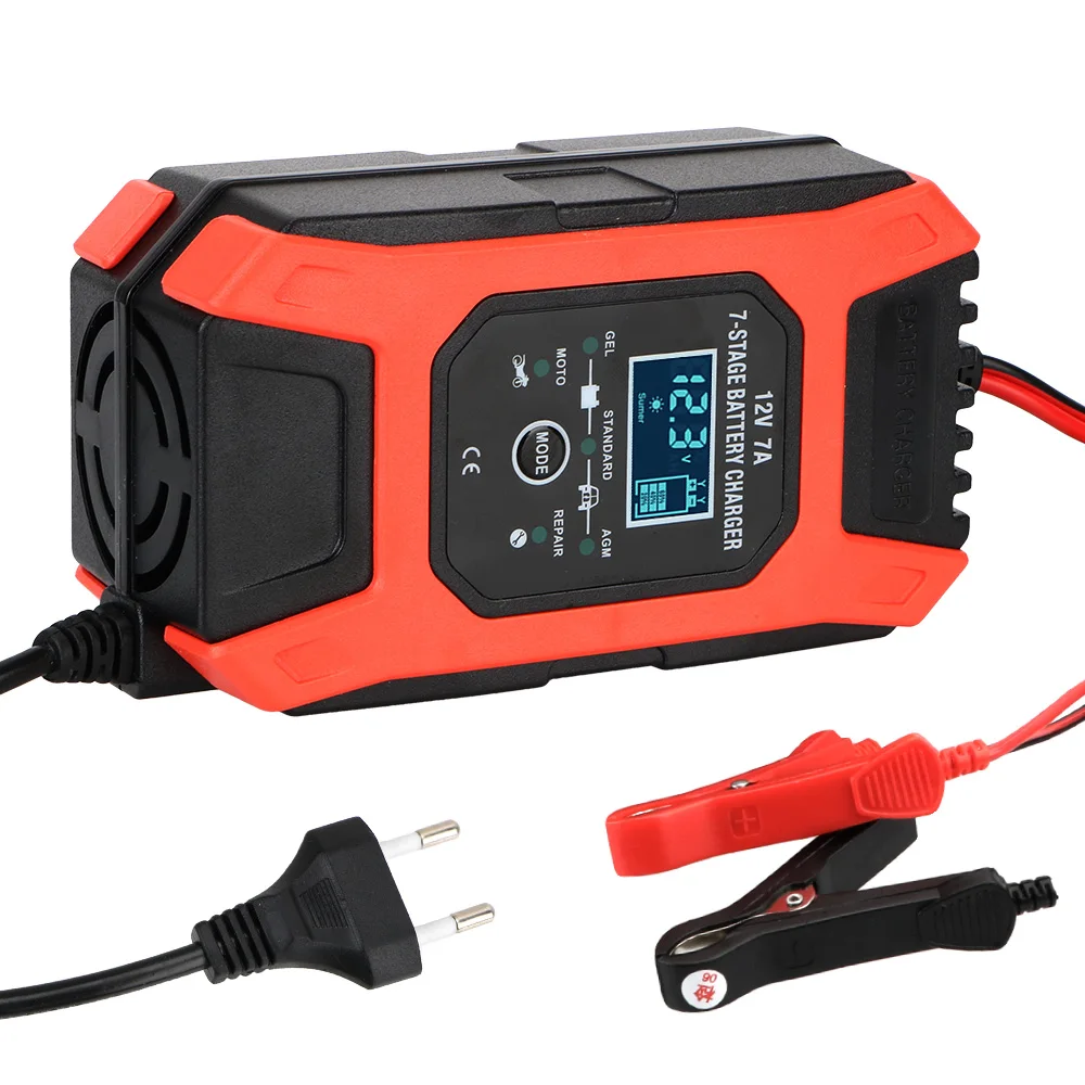 

7 Stage Automatic Smart Car Battery Charger 12V 7A Wet Dry Lead Acid Battery-chargers Digital LCD Display