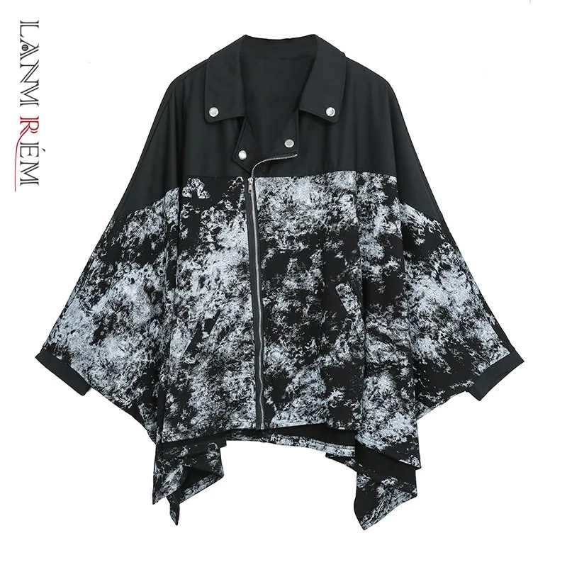 LANMREM 2020 новая женская одежда на молнии Летучая мышь с длинным рукавом куртки