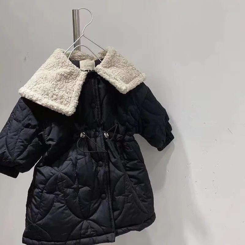 

Winter Girls Coat Big Turn-down Collar Lamb Fur Parka Jacket Korean Style Medium Long Outerwear Coat DT602