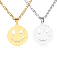 new ladies stainless steel star smiley face pendant necklace mens titanium steel personalized smiley face sweater chain