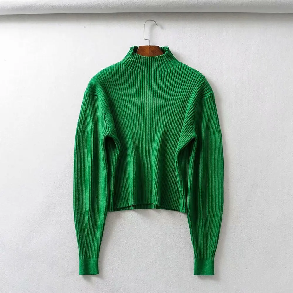 

Autumn and Winter Women's Knitted Thick Sweater Pullover Half High Neck Long Sleeve Casual Loose Green Sweater Women Street y2k