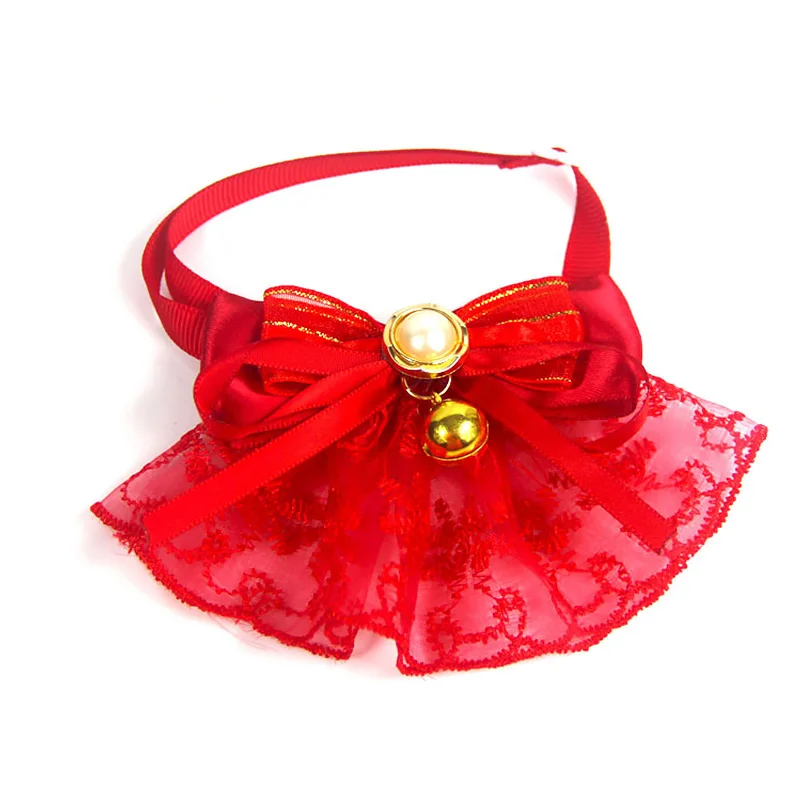 Элегантный кружевной воротник с бантом для кошек колокольчиком собак бандана