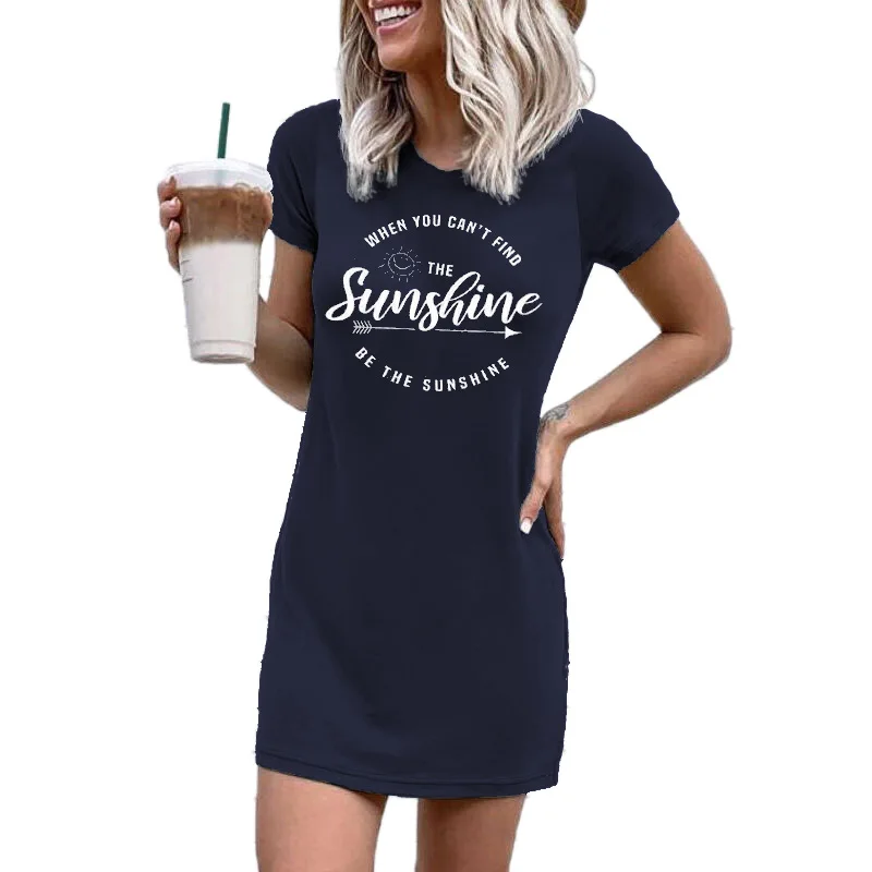 

Carney cross border European and American women's undergarment Amazon sunshine printed short sleeve Mini Dress