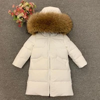 2021 new boy girl thick baby clothes plus long down jacket natural animal fur collar