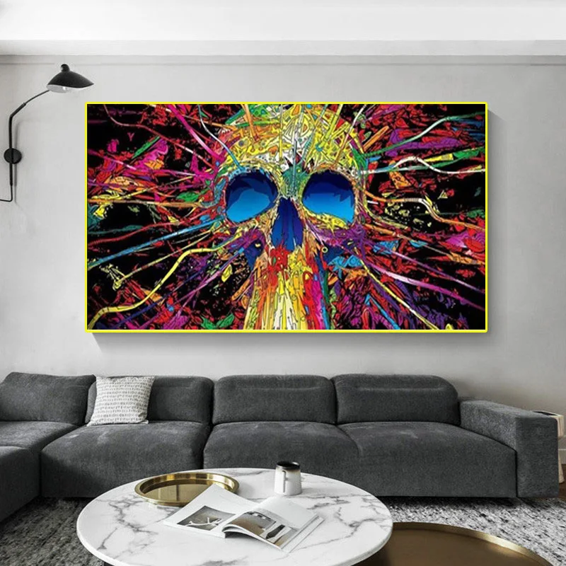 Абстрактная улица красочный череп граффити стены Искусство Холст