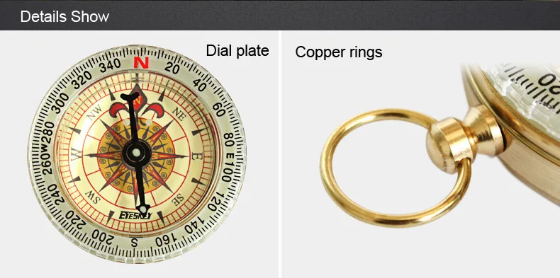 Eyeskey EK50 Portable Golden Compass Delicate Brass Pocket Mini Compass Watch Style Outdoor Camping Hiking