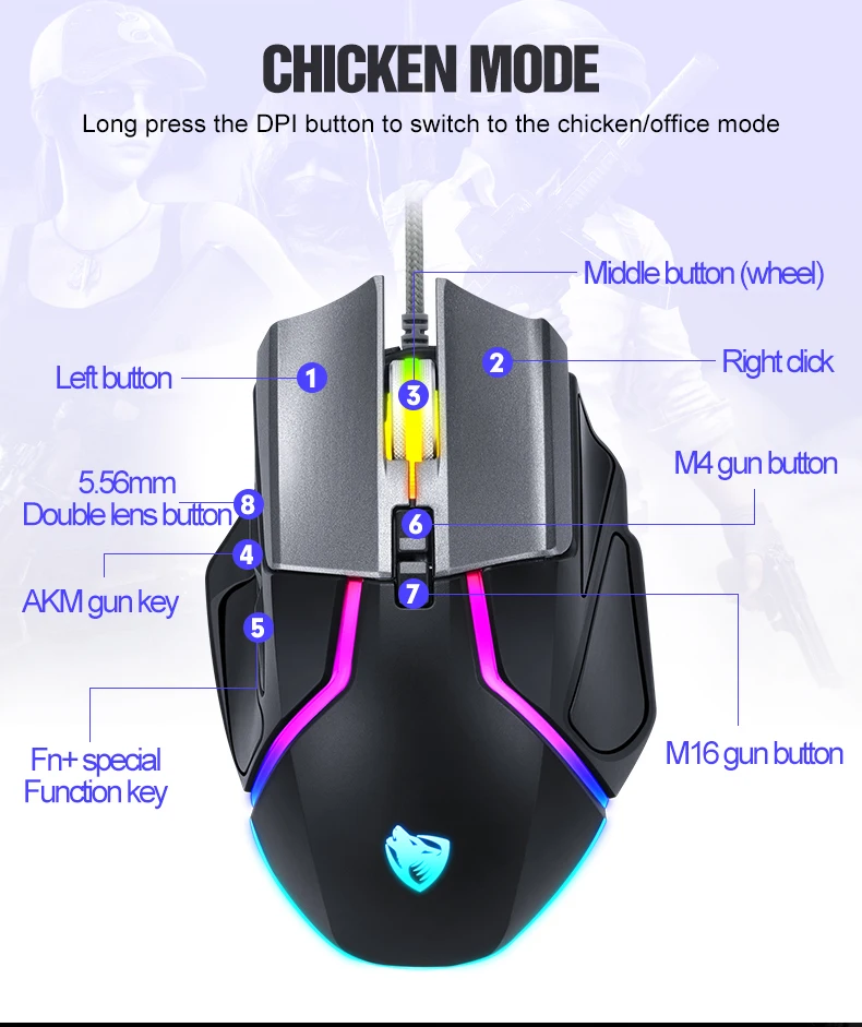 

2021 Silent Wireless Mouse Rechargeable 2.4G Gaming Mouse Buttons LED Backlight USB Optical Mouse for PC Laptop Mouse Gamer