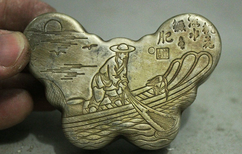 Китай собрать народный Мяо Серебряный Рыбак Статуя Бабочка Шкатулка коробки