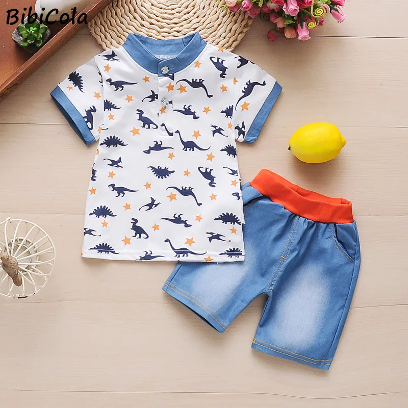 Хлопковая футболка и короткие штаны BibiCola комплект одежды для новорожденных