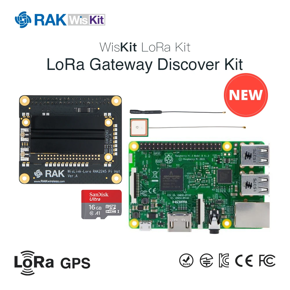 LoRa Gateway Discover Kit RAK2245 Pi HAT с Raspberry 3B 16G TF картой приложение LoRaWAN Lora антенной GPS модулем
