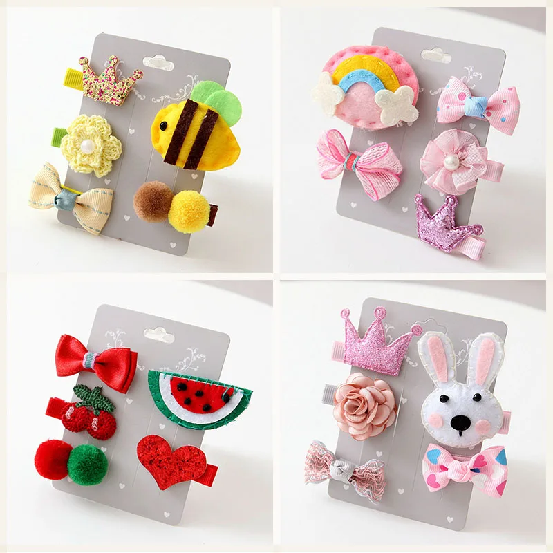 Korean Fashion Animals Fruit Cartoon Hair Clips for Girls Kids Hairpins Fish Rabbit Panda Rainbow Bow Wholesale Accessories | Детская
