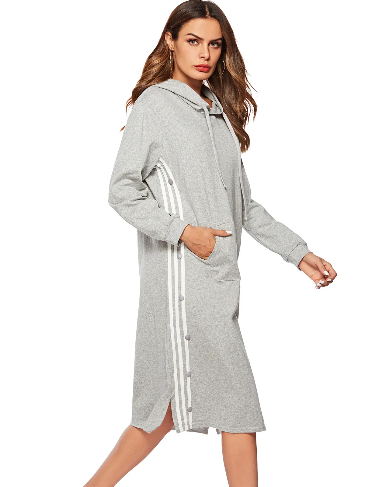 New 2019 Autumn Winter Long Hoodies Sweatshirts Women Fashion Hooded Striped Dress Pullover Top Hoodie Clothes WW18 | Женская одежда