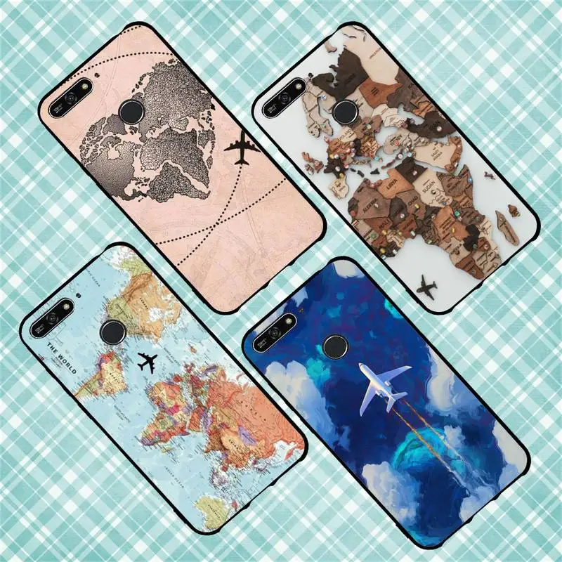 

Airplane Flying World Map Phone Case For Huawei Honor 8 X 9 10 20 V 30 Pro 10 20 Lite 7A 9lite Fundas Case