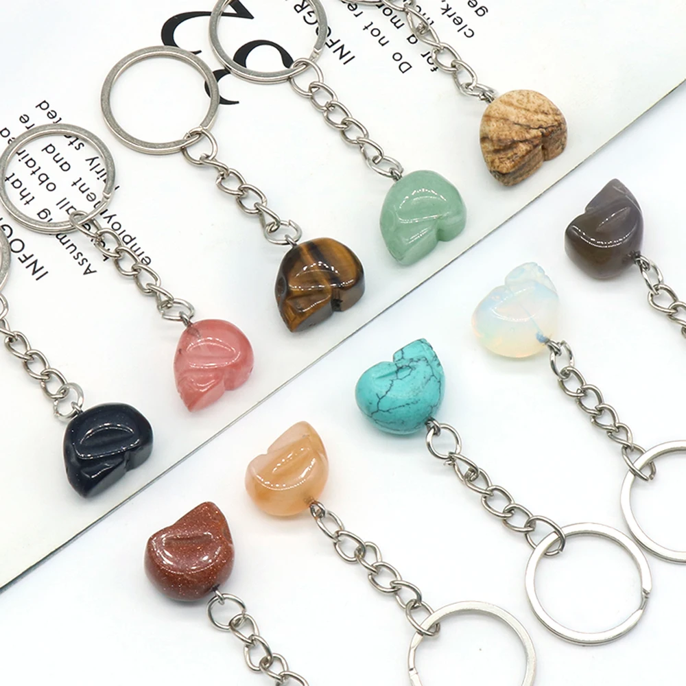 

Hot Sale Personalized Keychain Natural Stone Opal/Red Stone/Yellow Jade Skull Keychain Unisex For Women Men Jewelry Gifts