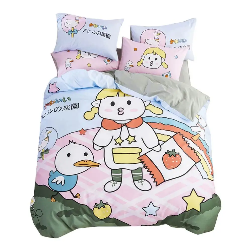 Мультфильм японская утка девушка пододеяльник набор плоский простыня хлопок