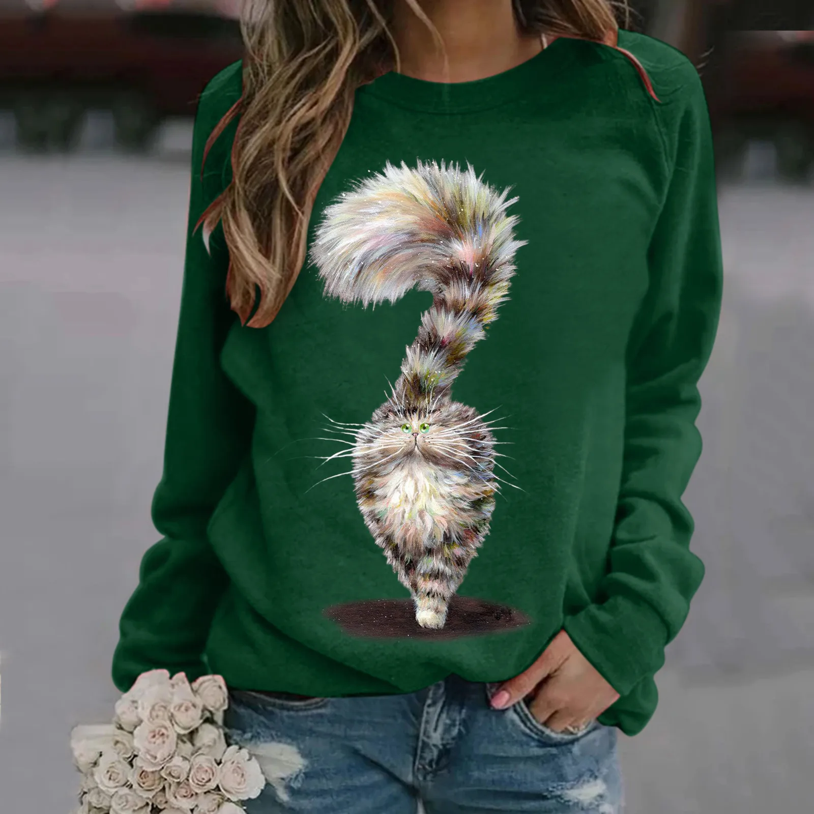 Женский свитшот с длинным рукавом повседневный Свободный пуловер круглым