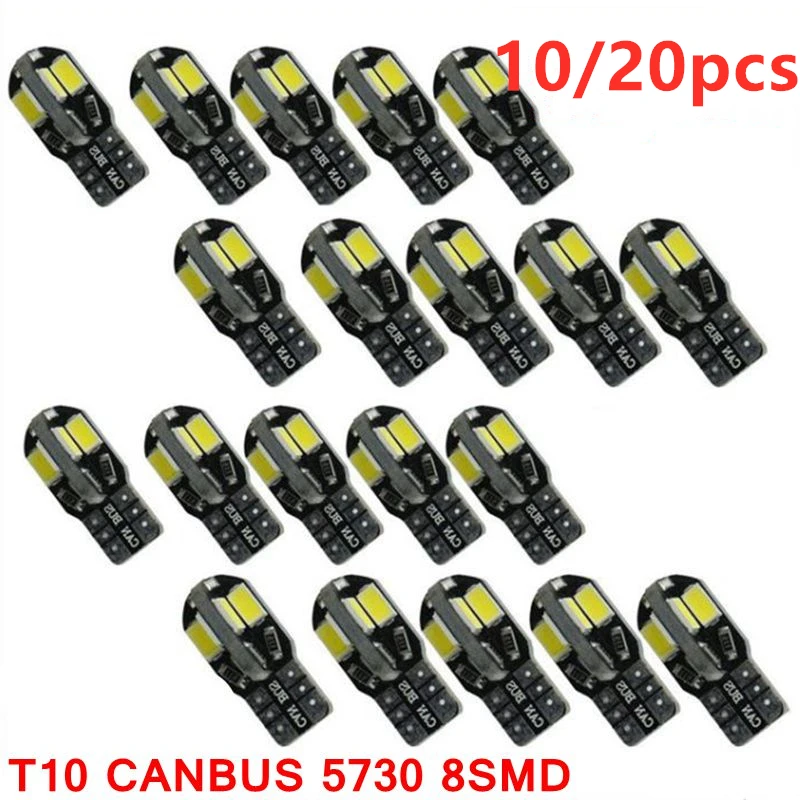 10/20 шт. светодиодный лампочка для салона автомобиля Canbus Error Free T10 белый 5730 8SMD 12V