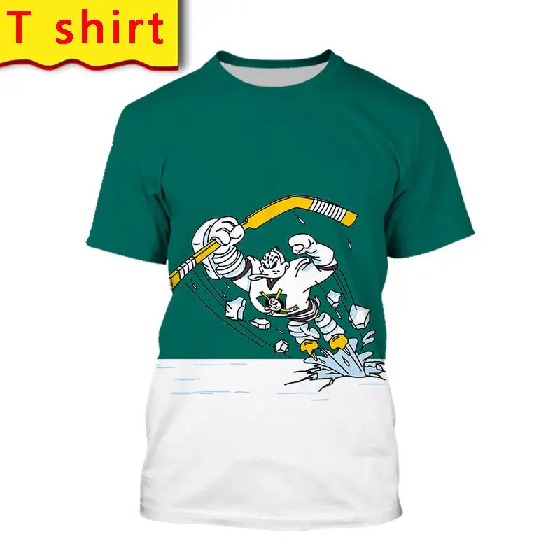 

3D Printing T-shirt Summer Men's Hockey Duck Pattern Short-sleeved Streetwear Men's Oversized Fashion Harajuku Hip-hop Clothing