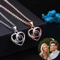 personalized projection picture necklace heart shape photo pendant clover jewelry memorial gift for women