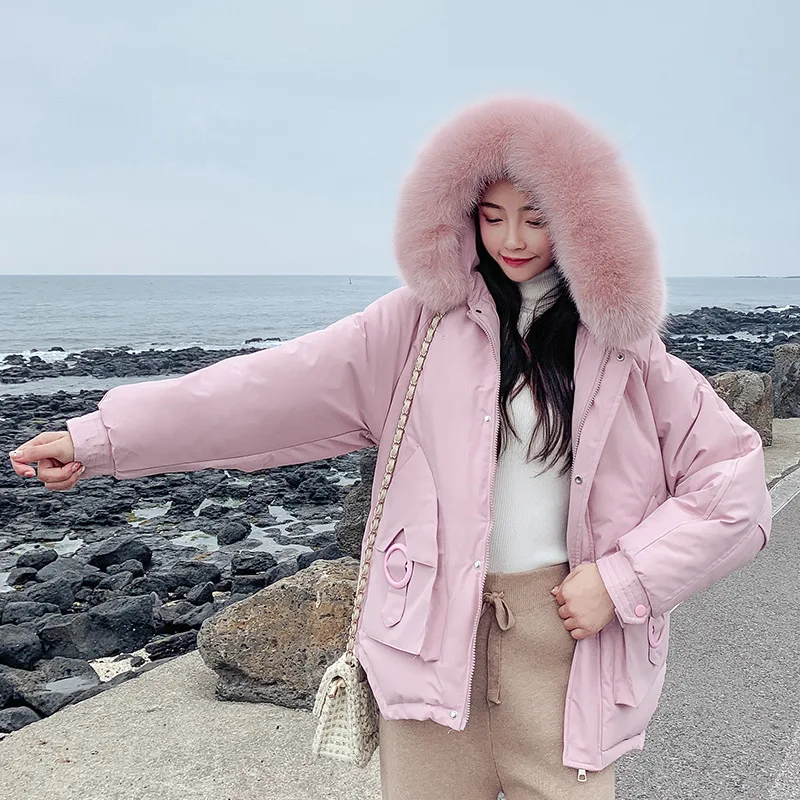 Новая зимняя куртка с воротником из искусственного меха для женщин короткая