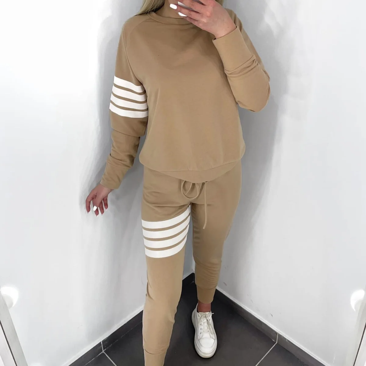 

Spring and autumn women's sportswear 100% cotton suit 2-piece hoodie sweatshirt and pants suit fashion casual sports