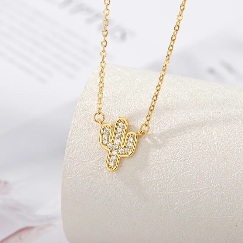 

Sparkling Cactus Zircon Wave Necklaces Women 2020 Choker Cute Pendants Gold Chain European Modern Female Glamour Jewelry Gift