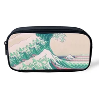 japanese wave printed school pencil bags for boys kids students pen case women cosmetic cases