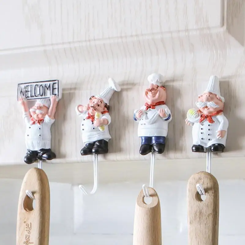

Cartoon Chef Shape Hook Wall Key Holder Powerful Adhesive Wall Door Clothes Coat Hat Towel Hangers Kitchen Bathroom Decoration