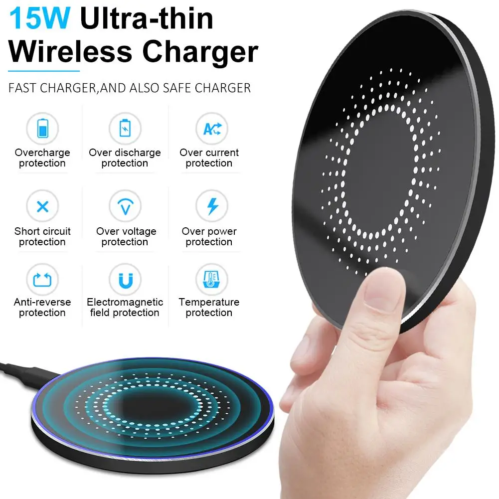 Беспроводное зарядное устройство Qi 15 Вт беспроводное для телефона адаптер