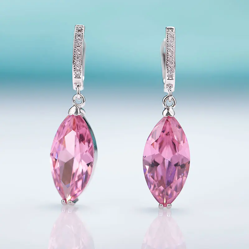 silver pink MAIKALE, новинка, модные серьги в форме глаз, простые циркониевые Висячие серьги для женщин, розовое золото, хорошее ювелирное изделие, черные Серебряные Висячие серьги, подарок - Окраска металла: silver pink