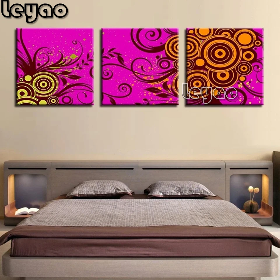 

5D DIY Diamond Painting Flower Pattern 3 Piece abstrat flower Mosaic Picture Diamond Embroidery Cross Stitch Square Round Drill