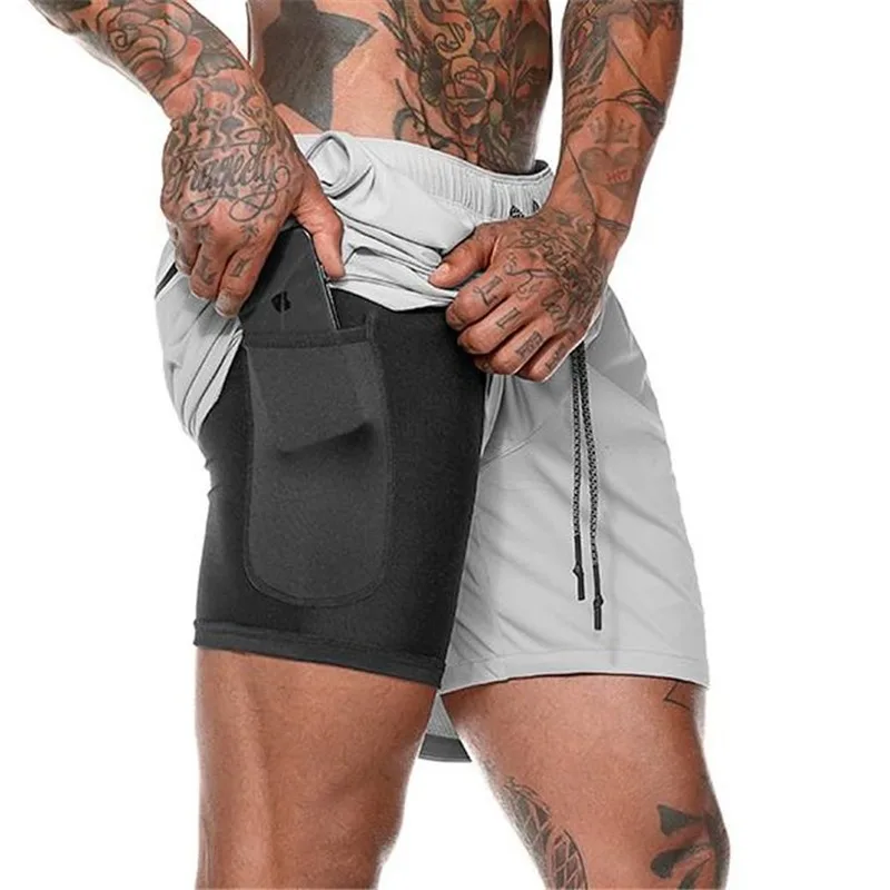 Double layer Jogger Shorts Men 2 in 1 Short Pants Gyms Fitness Built-in pocket Bermuda Quick Dry Beach Shorts Male Sweatpants 3X