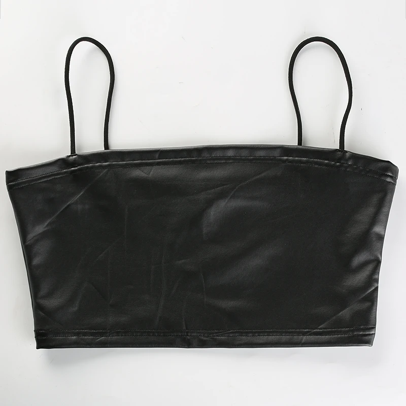 

YICIYA Sexy Cropped Leather Top Tank Womens Summer Black Bralette Crop Top Backless Camisole Tops Spaghetti Strap Tank Vest