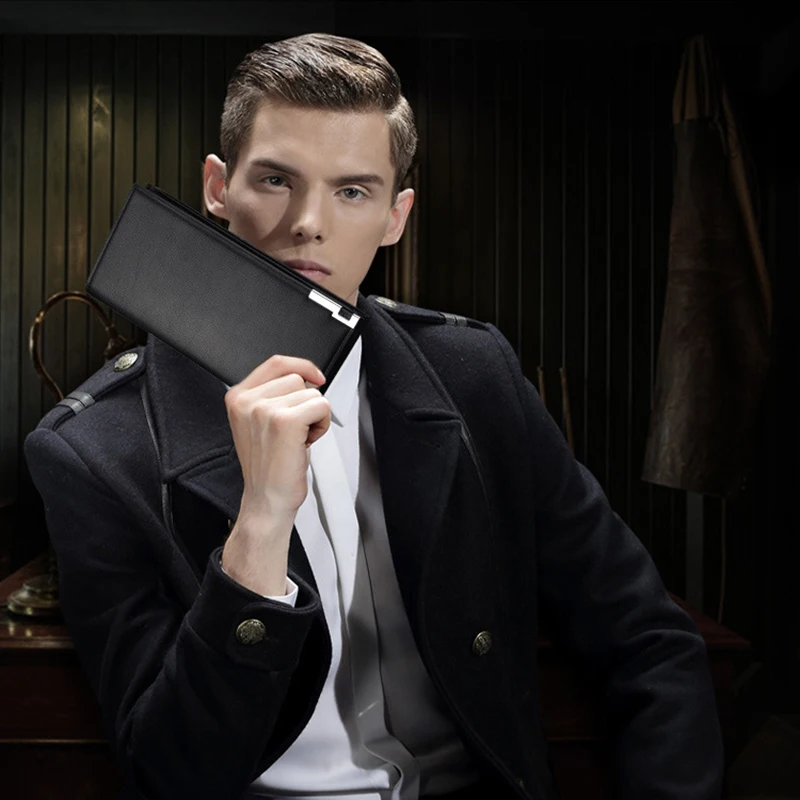 Кошелек мужской кожаный длинный клатч классический бумажник кредитница с