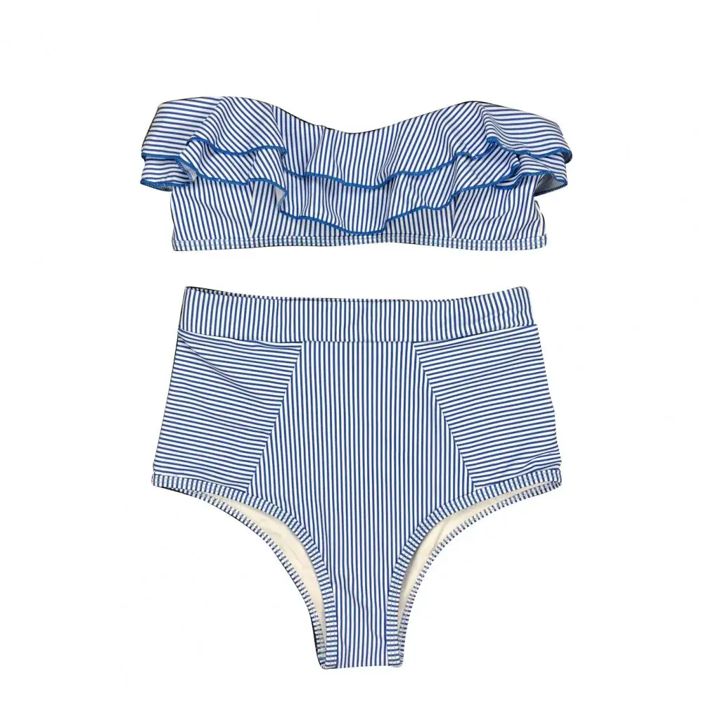 

Sexy Off Shoulder Ruffles Bikini Swimwear Women Dot Mesh High Waist Bikini Set Solid Color Swimsuit Push Up Biquini Bathing Suit