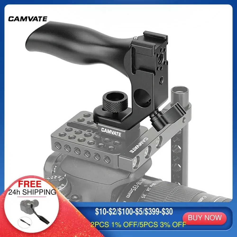 

CAMVATE Top Handle Grip With Built-in 15mm Single Rod Clamp & Triple Shoe Mount Adapters For DSLR Camera Cage Rig Support System