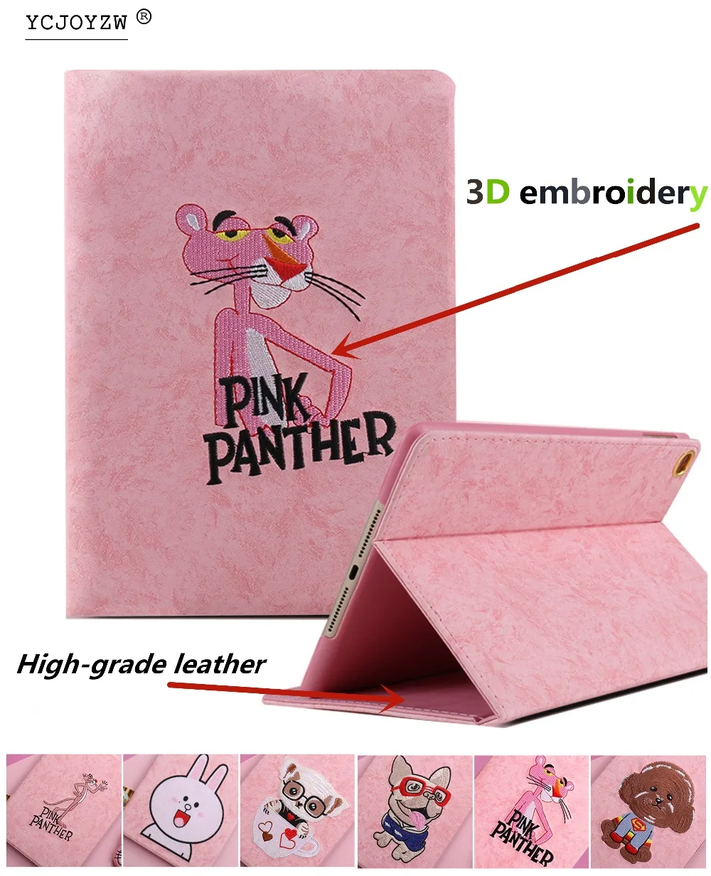 3D Cartoon Embroidery Case cover For Apple New 2017 2018 ipad 9.7/Air 1/Air 2 case -PU leather Smart Awake Sleep Flip YCJOYZW | Компьютеры