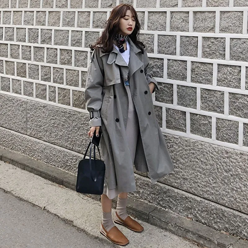 Высокое качество Новинка 2021 шик двубортный Винтаж Тренч размера плюс женская из