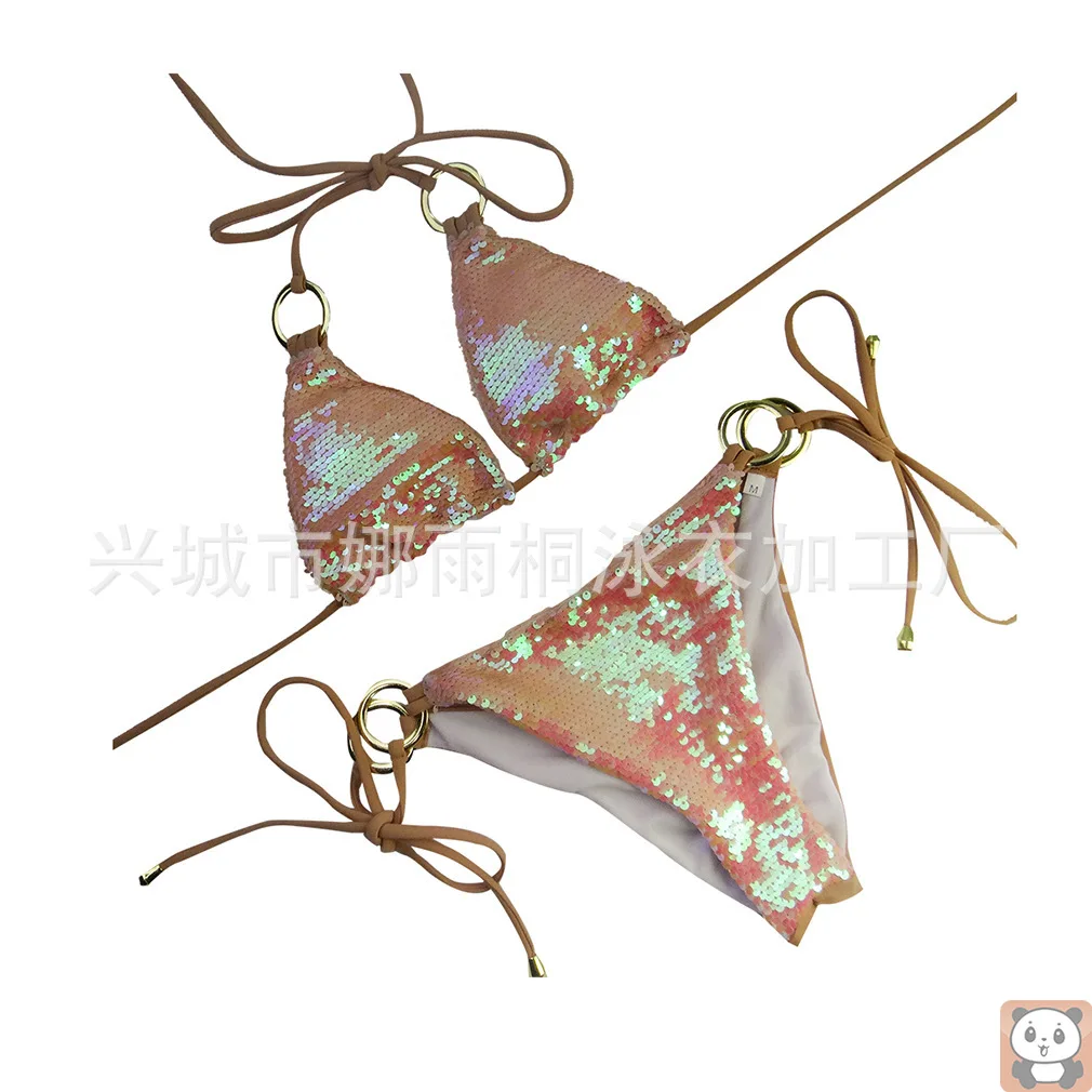 

Sexy Triangle Bikini Swimsuit Sequined Fabric Bikini Swimsuit