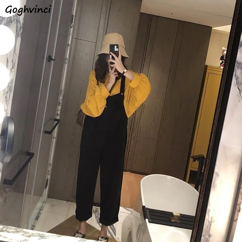 

Women Sets Solid Single Breasted Shirts Front Pockets Jumpsuits Womens Straight Loose Cool BF Chic Harajuku Casual Two-pieces