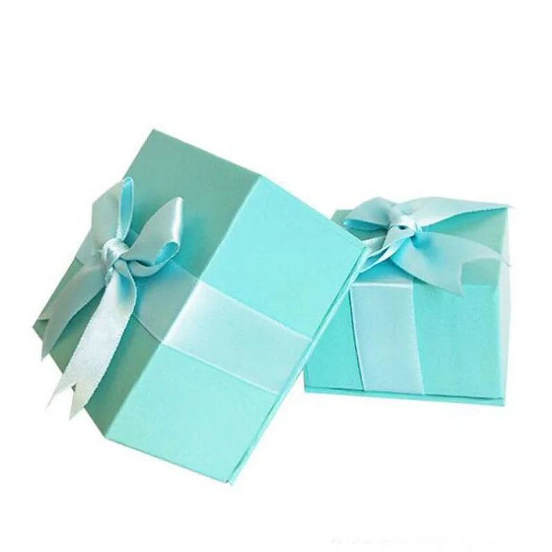 Blue Ring Box Necklaces Packaging Jewelry Set Boxes with Butterfly ribbon 40pcs/lot cardboard Square For Gifts | Украшения и