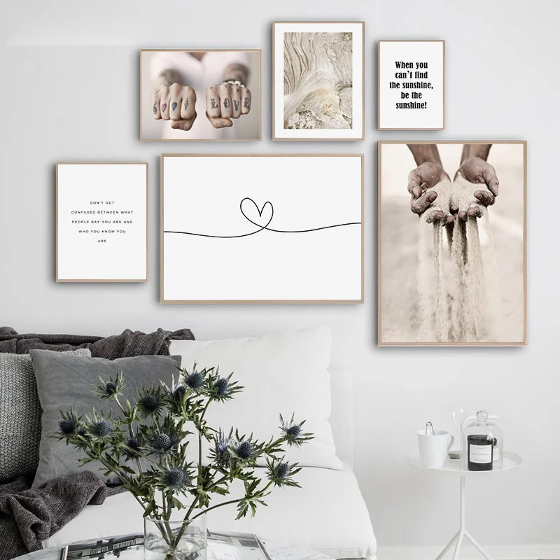 

Quicksand Simple Line Love Fist Sand Hand Canvas Painting Poster To Be The Sunshine Nature Wall Art Print Nordic Pictures Decor