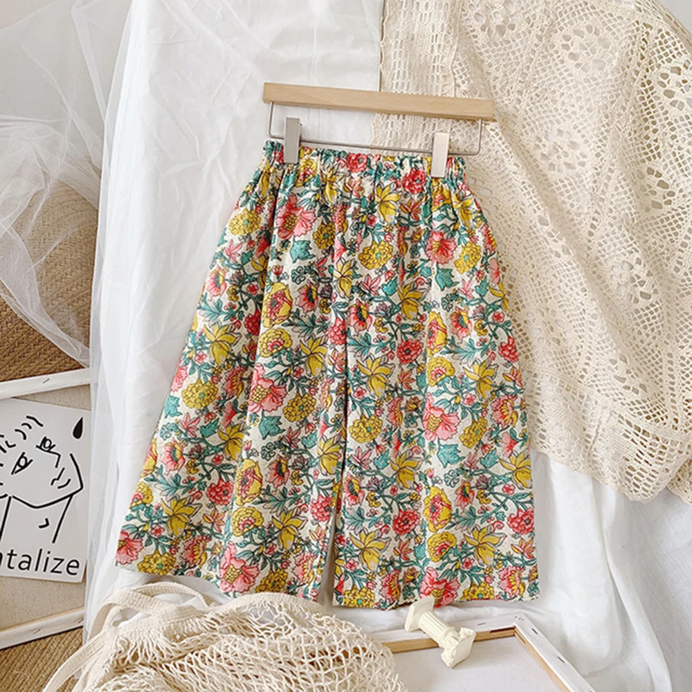 Children's Clothing Set Summer New Korean Girls Small Floral Wide-leg Pants Trousers Plus White T-shirt Girl Dress | Детская одежда