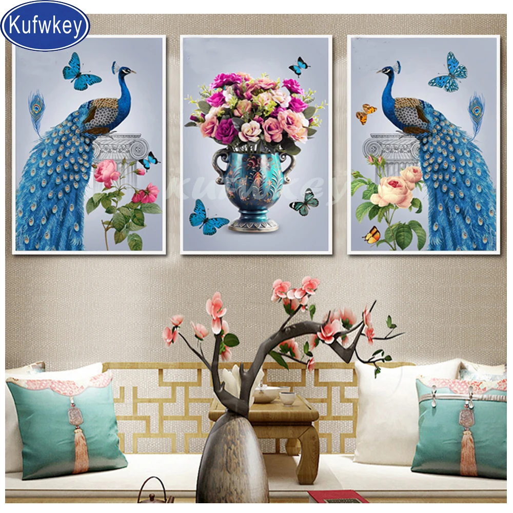 3 шт. алмазов картина ваза синий павлин Бабочка Алмазная мозаика камни в форме