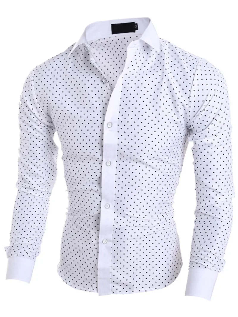 

2020 Polka Dot Causal Mens Shirt Cotton Fashion Long Sleeves Spring Button Plus Size Shirt