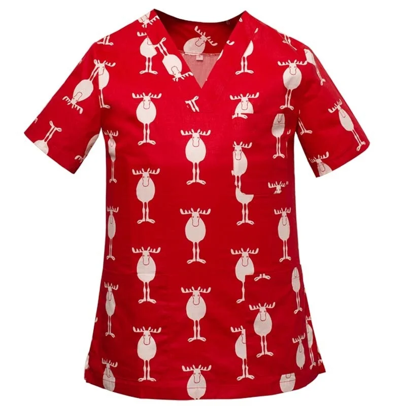 Женская модельная рубашка из чистого хлопка с V-образным вырезом и принтом