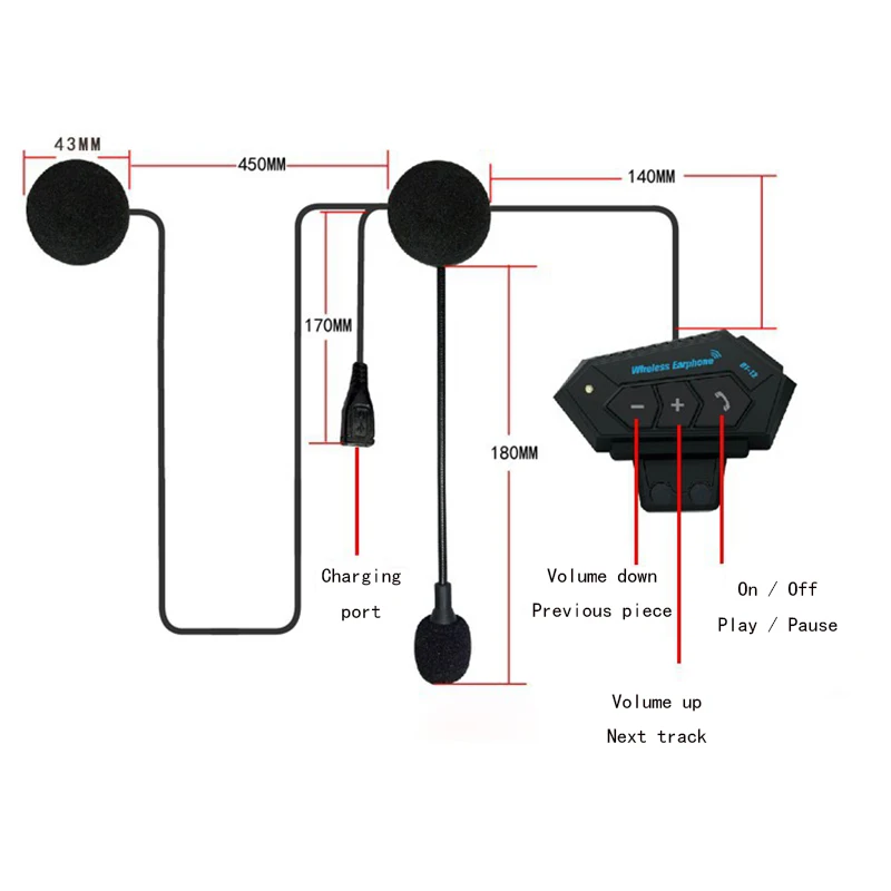 

Anti-interference Bluetooth 4.2 Helmet Intercom Wireless Handsfree Stereo Earphone Motorcycle Helmet Headphones MP3 Speaker