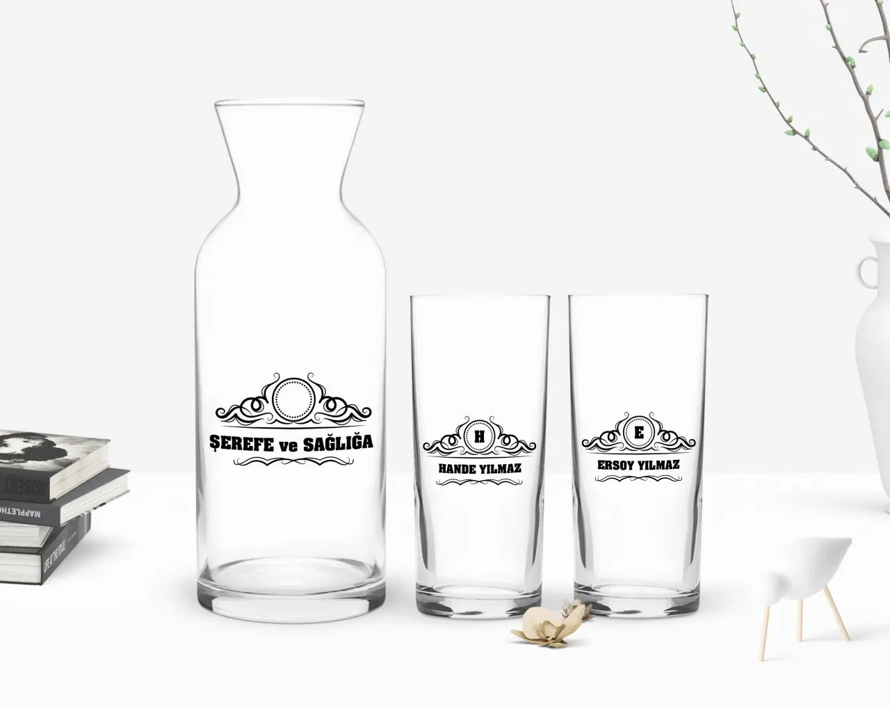 

Персонализированные Цветные принты имеет двойную Arrack чашки и графин подарок Seti-33