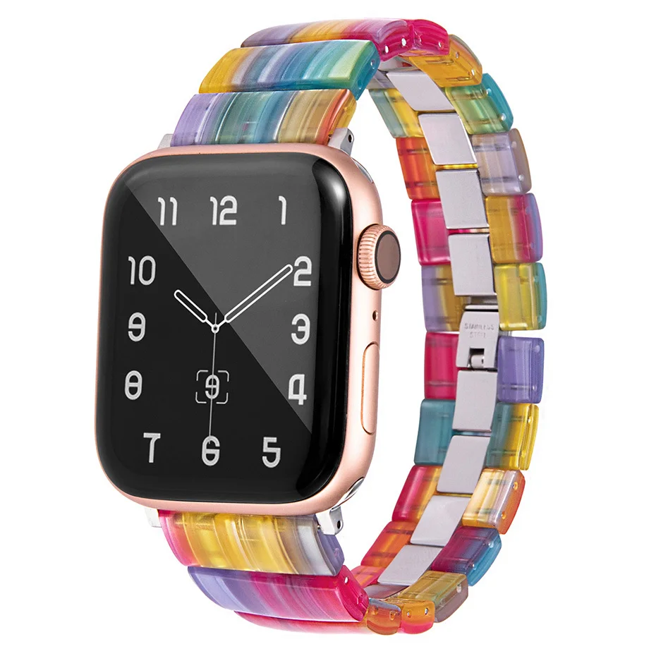 Resin Stainless Steel strap for apple watch band 44mm iwatch 42mm Series SE 6 5 4 3 2 1 Wristband loop 40mm bracelet Replacement