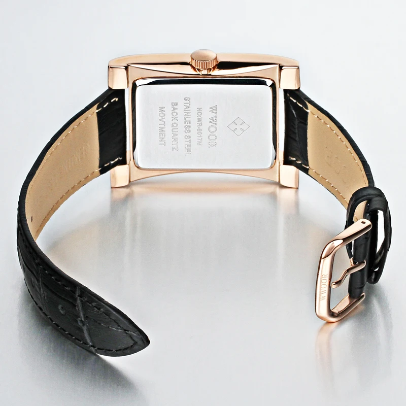 

WWOOR Brand Rectangle Watch for Men Japan Movement Luminous Quartz Men Watches Waterproof Black Leather Square Male Wrist Watch